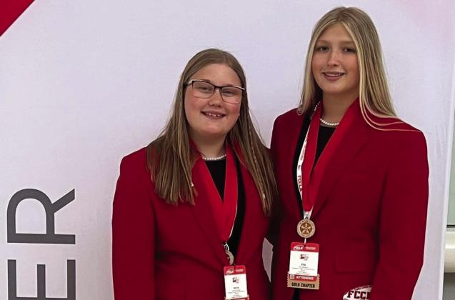 Three KHS Students placed at the 2024 OK FCCLA State Convention. Kooper Walker, pictured left, is the State Champion in Job Interview, Level 2. Jamie Sinclair and Ella Weaver, pictured right, were the State Runners Up in Chapter Service Project, Level 2. Courtesy photos