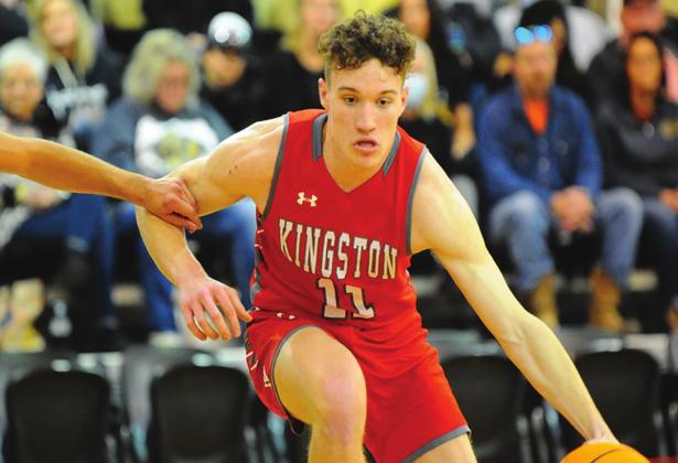 Marshall Ludrick dribbles his way down the court during the Kingston v. Marietta game on January 12, 2021. Crockett Uber