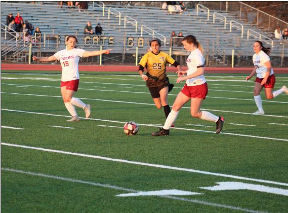 Madill’s Giselle Bautista (25) in pursuit of a ball against Ardmore during the sides’ match March 6 at Blake Smiley Stadium. The Lady Tigers held on to win by a score of 2-1 thanks to a last-second goal by Aiden Manning. The Lady Wildcats traveled to Durant for a game against the Lady Lions on March 10. The score for that game was not available at press time. Glenn Price • The Madill Record