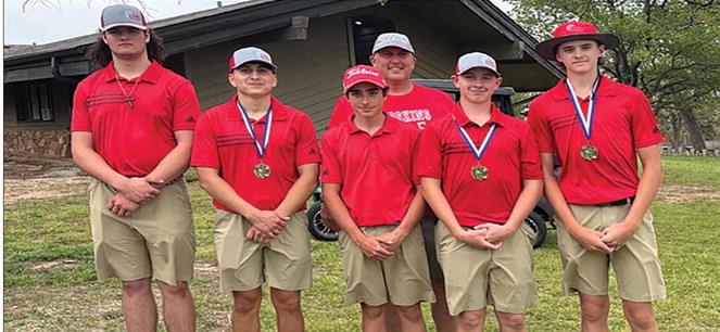 The Kingston High School boys’ golf team played in the Falconhead tournament on April 4. The team took 2nd place; Sammy McNiel tied for 7th place and Aaron Ellis and Thomas Hawkins both tied for 9th. Courtesy photo