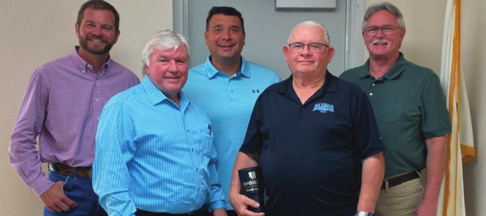 The Marshall County Economic Development Authority members Cody Bradshaw, Robert Holliday, and B.J. Bellentini, along with Marshall County Economic Development Director Rob Kuester recognized Ronald Jackson for his outstanding service to the Economic Development Authority. Summer Bryant • The Madill Record