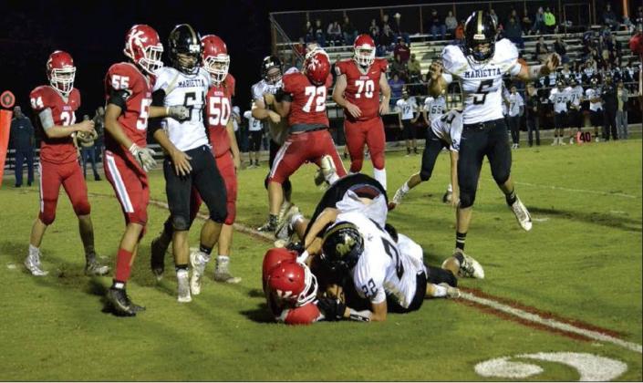 Tony McSwain • The Madill Record The players of the Kingston Redskin defense are ready to mix it up with opponents from the word go in 2019. Bryant Watts, a junior, who is the team’s defensive playcaller at outside linebacker calls it a ‘day one mentality.’