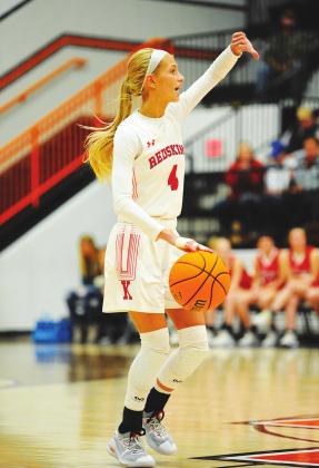 Kingston guard Kassie Bailey (4) calls a play during the Class 3A Girls Regionals Championship against Comanche on Feb. 29. Crockett Uber • The Madill Record