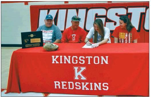 BOTTOM RIGHT: Kingston senior Danna Wagnon (center) signs her letter of intent to play softball at Murray State College in Tishomingo Nov. 18 in the KMAC.