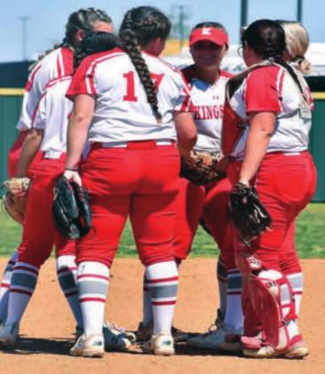 Kaylin Dougherty, Lanie French, Madi Jones, Kayte Auld, Emi O’Steen and Brianna Harkins all join in on team spirit during the State Championship game. T.J. Harkns