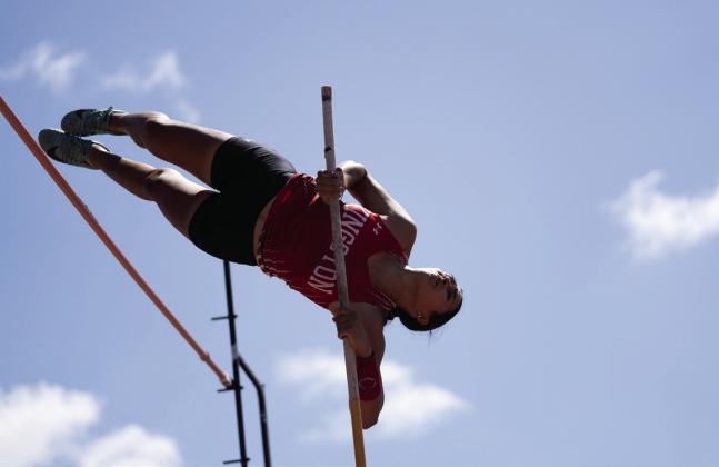 Alyssa Langford took first in pole vaulting with a mark of 10’ 6”. Photo courtesy of Kingston High School