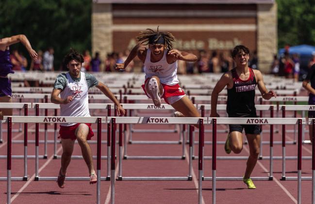 Cash Walker won the 110 meter and 300 meter hurdles. Photo courtesy of Kingston High School