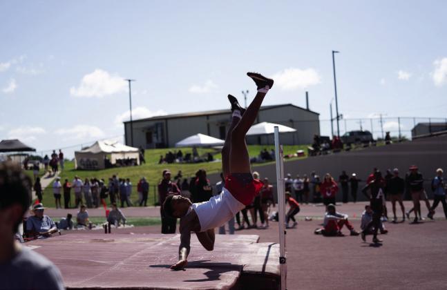 Sam Walker won the high jump with a height of 6’ 4”. Photo courtesy of Kingston High School