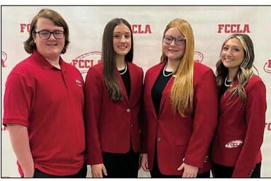 Kingston FCCLA members (left to right) Kooper Walker, Avery Ludrick, Allie Hartin all placed in the top three at the FCCLA State STAR events. Mia Moore (far right) was there to support them as OK VP of Public Relations. Courtesy Photo