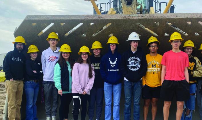 Madill students from Kelly Goff's AP Environmental Class Toured the Martin Marietta Mill Creek Granite Quarry on April 5. The class was studying different types of mining on Earth and how environmental aspects are addressed in the mining industry. From left to right: Trace Crook, Abby Whitehead, Andrew Ray, Kelly Goff, Hannah Elkins, Allyson Knight, Caden McHatton, John Woody, RJ Morris, Colby Lambertsen, Abby Zang, Kenzie Mathis and Peyton Arnold. Courtesy photo