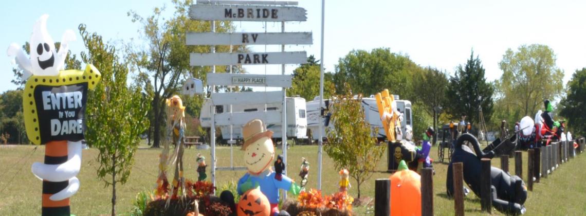 Even though there are monsters at the entrance, McBride RV park is still an inviting place. Jessie Pearson • The Madill Record