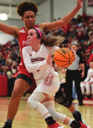 Jaci Herndon runs down the court during the Lady Redskins v the Lady Red Devils game on February 26, 2022. Crockett Uber