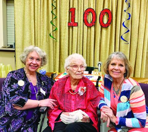 Lucille Williams, with daughters Linda and Nancy, celebrated her 100th birthday. She was given “The Best Mother” award by her family and is the family historian. She received many accolades from various dignitaries, Smuckers jam, governor, mayor, Centenarians of Oklahoma and others. Courtesy photo