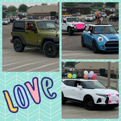 Madill Public Schools held a teacher parade on March 27. The parade of teachers in their vehicles started at the Wildcat Den and went through ten locations across town before returning to the Wildcat Den.