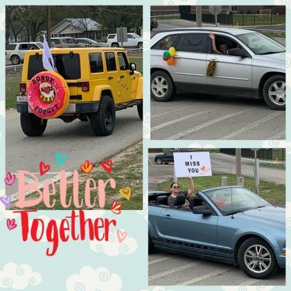 Madill Public Schools held a teacher parade on March 27. The parade of teachers in their vehicles started at the Wildcat Den and went through ten locations across town before returning to the Wildcat Den.