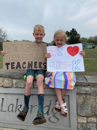 Madill Public Schools held a teacher parade on March 27. The parade of teachers in their vehicles started at the Wildcat Den and went through ten locations across town before returning to the Wildcat Den.