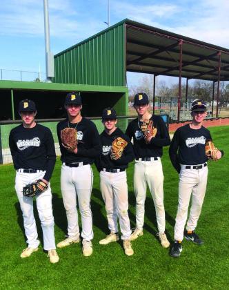 Madill baseball players pose for a photo earlier this spring. From left to right are Bret McDaniel, Riggin Melton, Wylbe Roberts, Britton Goss and Case Coble. Courtesy Photo.