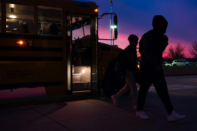 In this file photo, students arrive at Yukon High School. (Whitney Bryen/Oklahoma Watch)