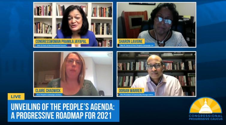 Members of the Poor People's Campaign and allied groups talk about COVID-19 relief with Rep. Pramila Jayapal. (Congressional Progressive Caucus / Facebook)