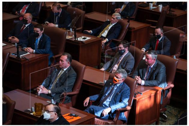 In this file photo, Oklahoma legislators listen to Gov. Kevin Stitt's State of the State address on Feb. 1, 2020. (Whitney Bryen/Oklahoma Watch)