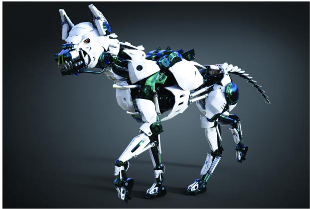 A mean-looking robotic police dog (fictionalized). (Shutterstock) (OtherWords)