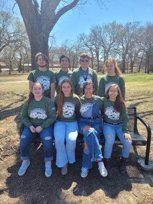 The state qualifiers, pictured left front row are Grace Hartin, 3rd place in Standard Oratory; Addy Miller, 2nd place in Monologue; Abby Zang, 2nd place in Poetry; Evelyn Munoz-Perez, 3rd place in Dramatic Duet; second row: Chance Whitman, 2nd place in Humorous Duet; Julian Barrientos, 4th place Humorous Duet; Colton Hunt, 4th place Humorous Duet; Reese Campbell, 3rd place Dramatic Duet; and Ben Perkins, 2nd place Prose (not pictured). Summer Bryant • The Madill Record