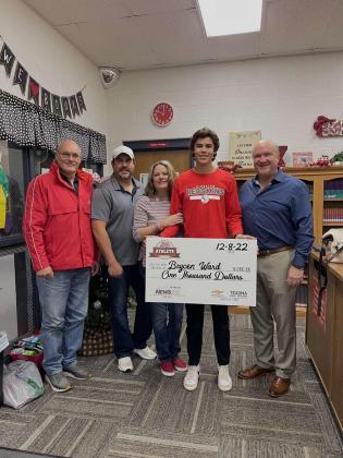 "courtesy photo" Kingston high school Senior Brycen Ward was awarded $1,000 on December 8 for being Texoma Chevy Dealers A+ Athlete.