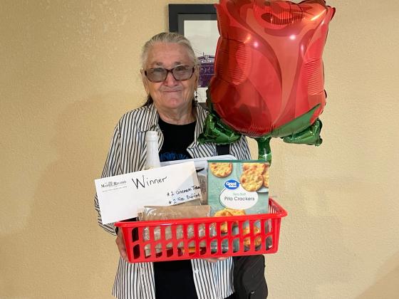 Fran Gamel pictured on February 15 with her prize from the Madill Record's Heart to Heart Contest.