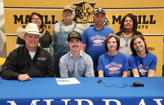 Photo (seated, l-r): Murray State rodeo coach Todd Smith, Holden McGahey, Christi McGahey, Lauren McGahey  (standing, l-r): Rae Ann Cook, Ray McGahey, Alvin McGahey, and Dorothy Beal