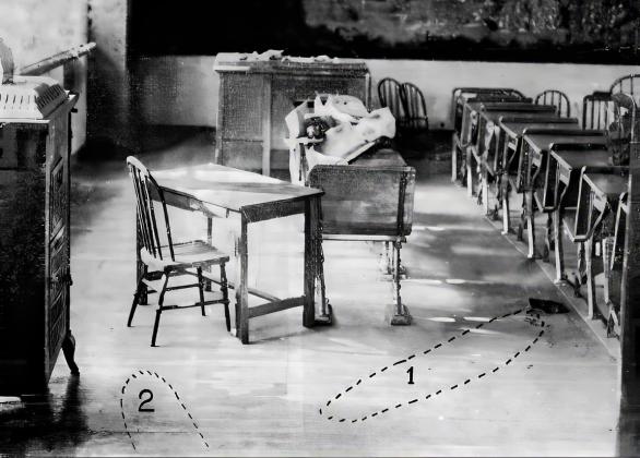 Courtesy photo The crime scene photo. Outline number 1 shows where Ellis fell, outline number 2 is where Jesse fell.
