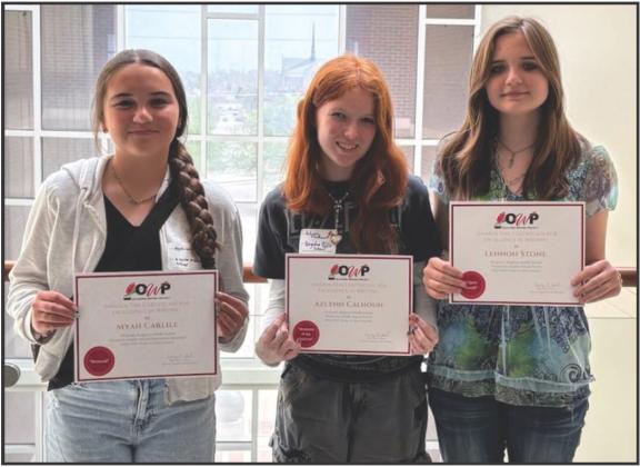 From left to right: Myah Carlile, Azlynn Calhoun and Lennon Stone were all winners in the Write to Win contest. Courtesy photo