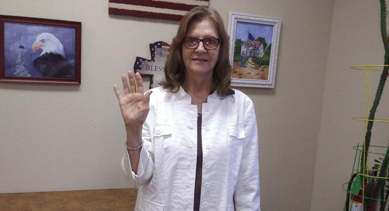 Patricia Bell being sworn into her position on the Marshall County Election Board. She served on the board from 2011 till 2023. Courtesy photo