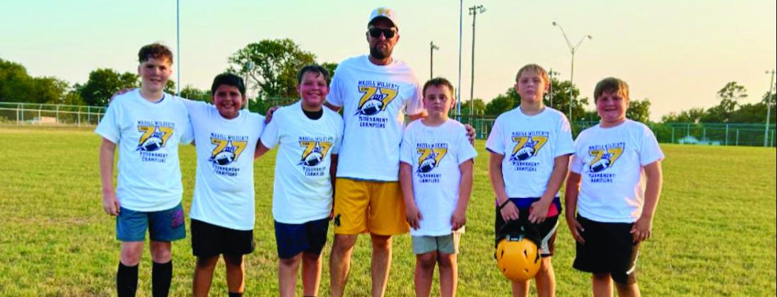 Courtesy photo Last week, the Madill Little League Wildcat Football hosted its exciting second annual 7-on-7 fl ag football tournament during camp, bringing together young athletes from all grades. It was an incredible week fi lled with teamwork, skill and determination, culminating in a thrilling competition. The winning team consisted of Bodey, TJ, Case, Cannon, Julien, Beau and their dedicated coach, John. Their teamwork and perseverance paid off, earning them not only bragging rights but also stylish