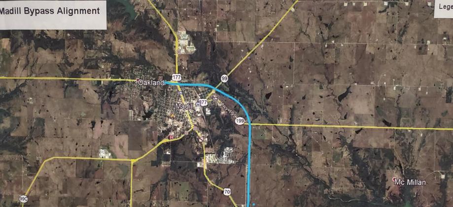 A rendering of the Madill Bypass project shows where ODoT is planning on building the bypass. Shalene White • The Madill Record