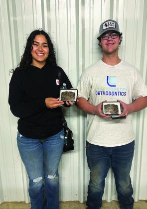 Pictured left: Bria Tyner (middle) was crowned 2025 Madill FFA Rodeo Queen. She is pictured with past queen, Emily Arnold and runner up Lea Schultz. Pictured right: Morgan Walls and Vincent Murphy won the FFA Chute Doggin' buckles. Courtesy photos
