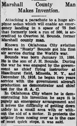An article in the Madill Record August 9, 1934 issue about Overton Bounds. Courtesy photo