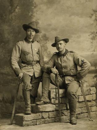 Benjamin Horace Colbert, left, was a rough rider and U.S. Marshal. His friend, Edgar Adams, was also a rough rider. This photo was taken in September 1898 and is the cover photo for Michelle Cook’s book about Chickasaw Lighthorse Police, “Protecting Our People.” Colbert is Cook’s great-grandfather. Cook is senior staff writer for Chickasaw Press. Courtesy photo