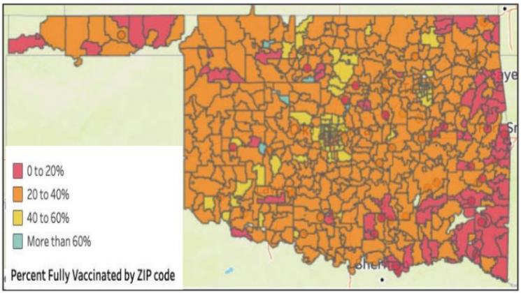 The above map shows the number of fully vaccinated Oklahoma residents. Courtesy photo