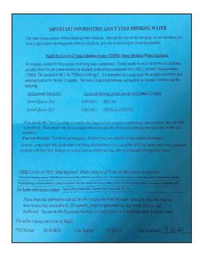 Many Madill residents received this notice on the back of their water bill stating that the water tested for higher-thannormal levels of TTHMs. Courtesy photo