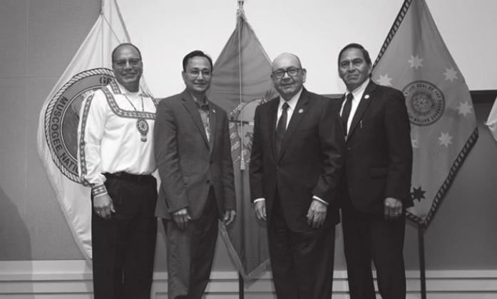 From left, Choctaw Nation Chief Gary Batton, Cherokee Nation Principal Chief Chuck Hoskin Jr., Chickasaw Nation Governor Bill Anoatubby and Muscogee Nation Principal Chief David Hill. Courtesy photo