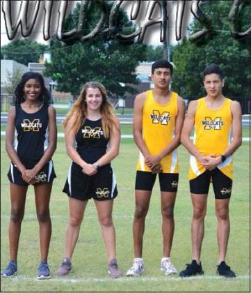 Photo by Matt Caban • The Madill Record Madill Cross Country runners from left to right sophomore Joselyn Stumblingbear, senior Emilie Vann, junior Miguel Duran and junior Diego Ibarra pose for a photo at the team’s media day on August 24.