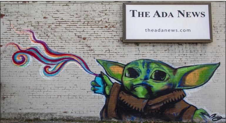 Courtesy photo Brent Greenwood&amp;#x2019;s depiction of the new pop culture icon &amp;#x201C;The Child&amp;#x201D; or &amp;#x201C;Baby Yoda&amp;#x201D; was completed in the early morning hours of Dec. 21. He wanted the graffiti art to be the finishing touch to a full mural created by students of the Chickasaw Arts Academy.