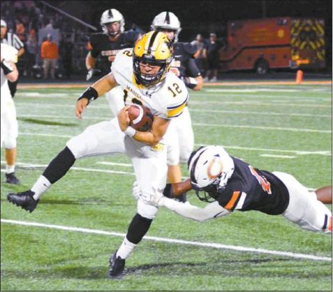 Tony McSwain • Courtesy Photo Senior Wildcat Mateo Fajardo #12 shows of his foot work against the Cushing Tigers.
