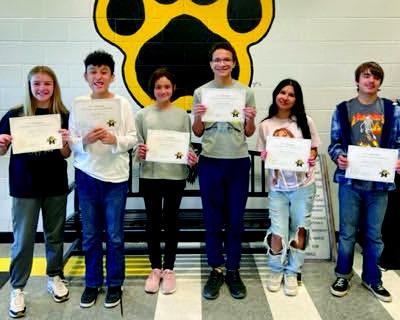 The MMS January Students of the Month are Preslee Pruitt and Israel Recio, 6th grade; Klarivel Aldava and Chaysen Ellis, 7th grade; and Jayleen Vasquez and Matthew Albright; 8th grade. Courtesy photo