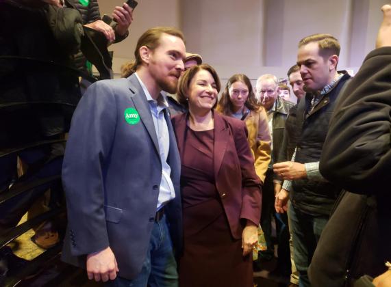 Senator Amy Klobuchar (D-Minnesota) poses for a photo with a supporter following her Feb. 23 rally at the Will Rogers Event Center in Oklahoma City. Klobuchar will be on the ballot for Oklahoma’s Democratic Presidential Preferential Primary. She has embraced her campaign’s underdog status following a strong third place finish in the New Hampshire Primary earlier this month. Matt Caban • The Madill Record