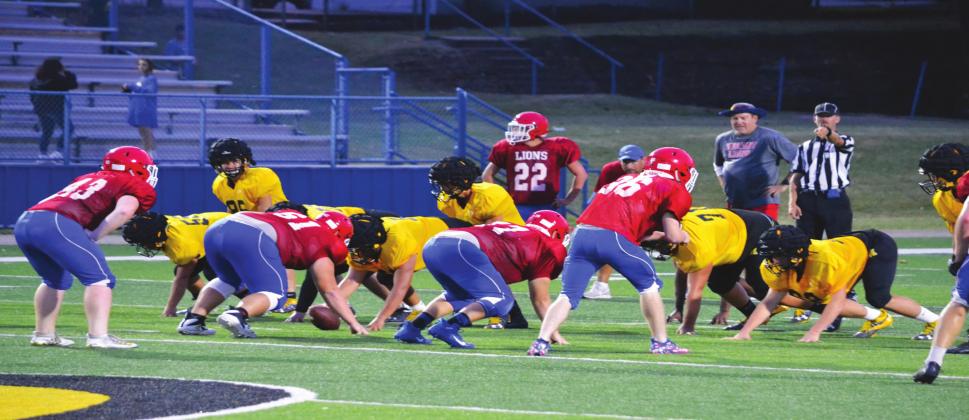 The Madill Wildcats and Durant Lions football teams face off in a scrimmage August 23, 2019 at Paul Laird Field on the campus of Southeastern Oklahoma State University. A decision made Friday by the OSSAA Board of Directors means coaches and players for fall sports such as football can return to campus on Monday, June 1. Matt Caban • The Madill Record