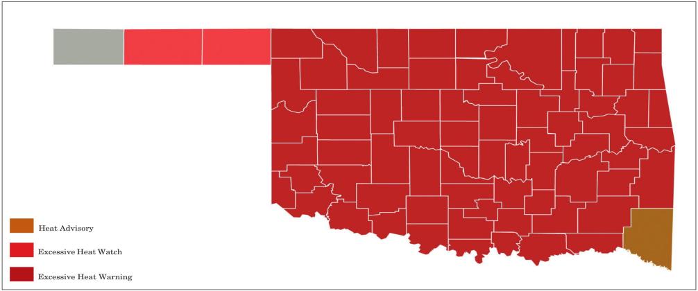 Most of Oklahoma under Excessive Heat Warning