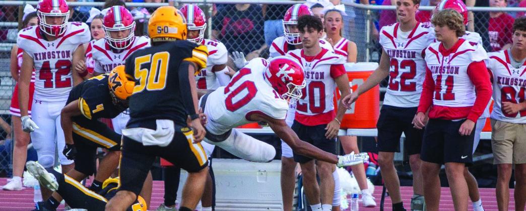 Redskins Sam Walker (#10) goes into the Kingston sideline during the Kingston v. Madill game. Courtesy photos