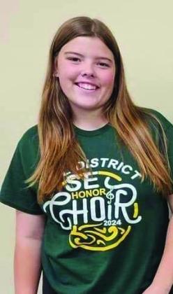 Courtesy photo Rylee Sisco of Madill was recently regonized by the Chickasaw Nation as an Outstanding Chickasaw Student. Each week, the ChickasawNationcelebrates outstanding students who excel in categories like FFA/4H, music, art, journalism, theater and more. Sisco was recently selected for Oklahoma Junior High All State Treble Choir.