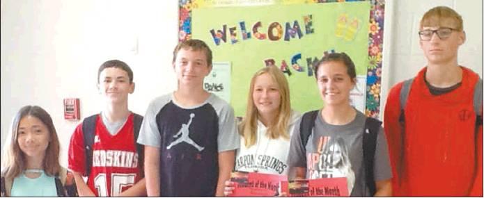 KIngston Middle School Students of the Month (L to R) Isabella Figlietti, Logan Stephens, Drake Willoughby, Kaylynn Gillette, Destiny Carr and Owan Pyle.